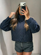 Polka Dot Women's Spring High Neck Long Sleeve Jacket