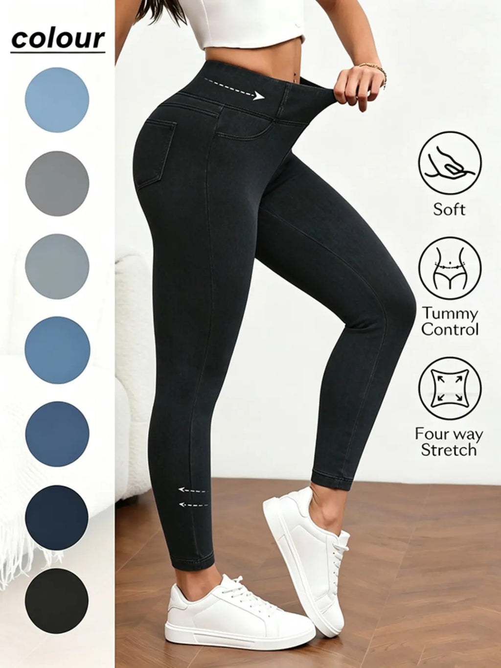 Women's High-Waisted Compression Denim Long Pants