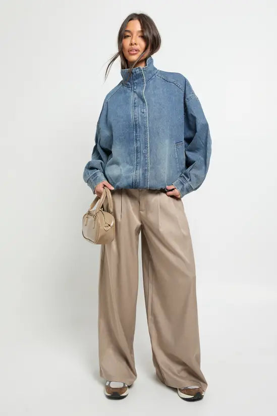 Denim Oversized Bomber Jacket