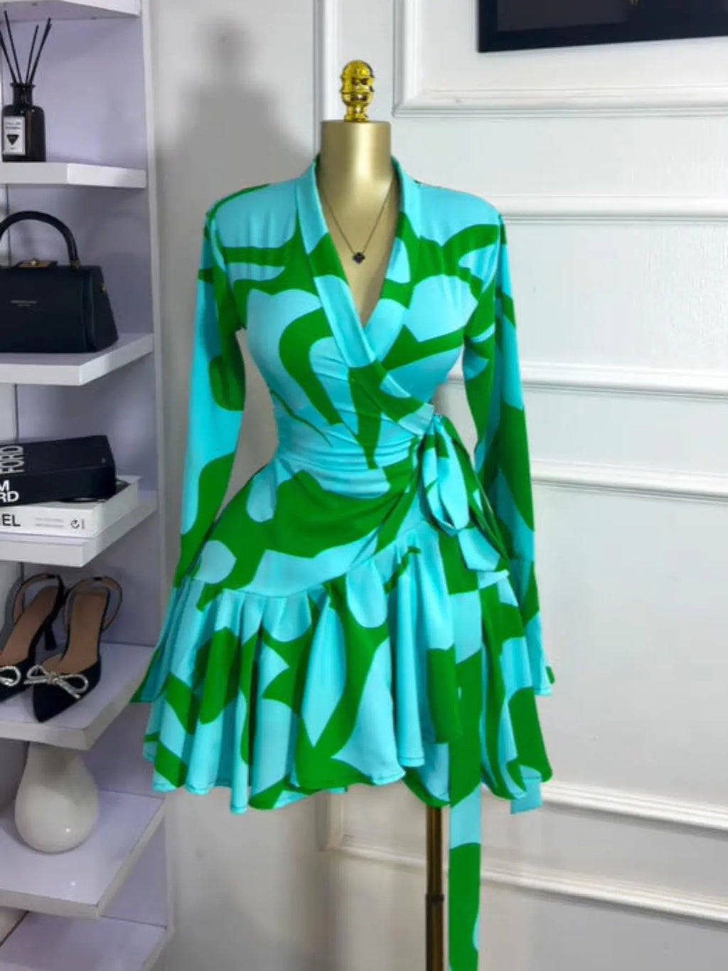 Women's Tie-Dye Print Flare Long Sleeve Dress