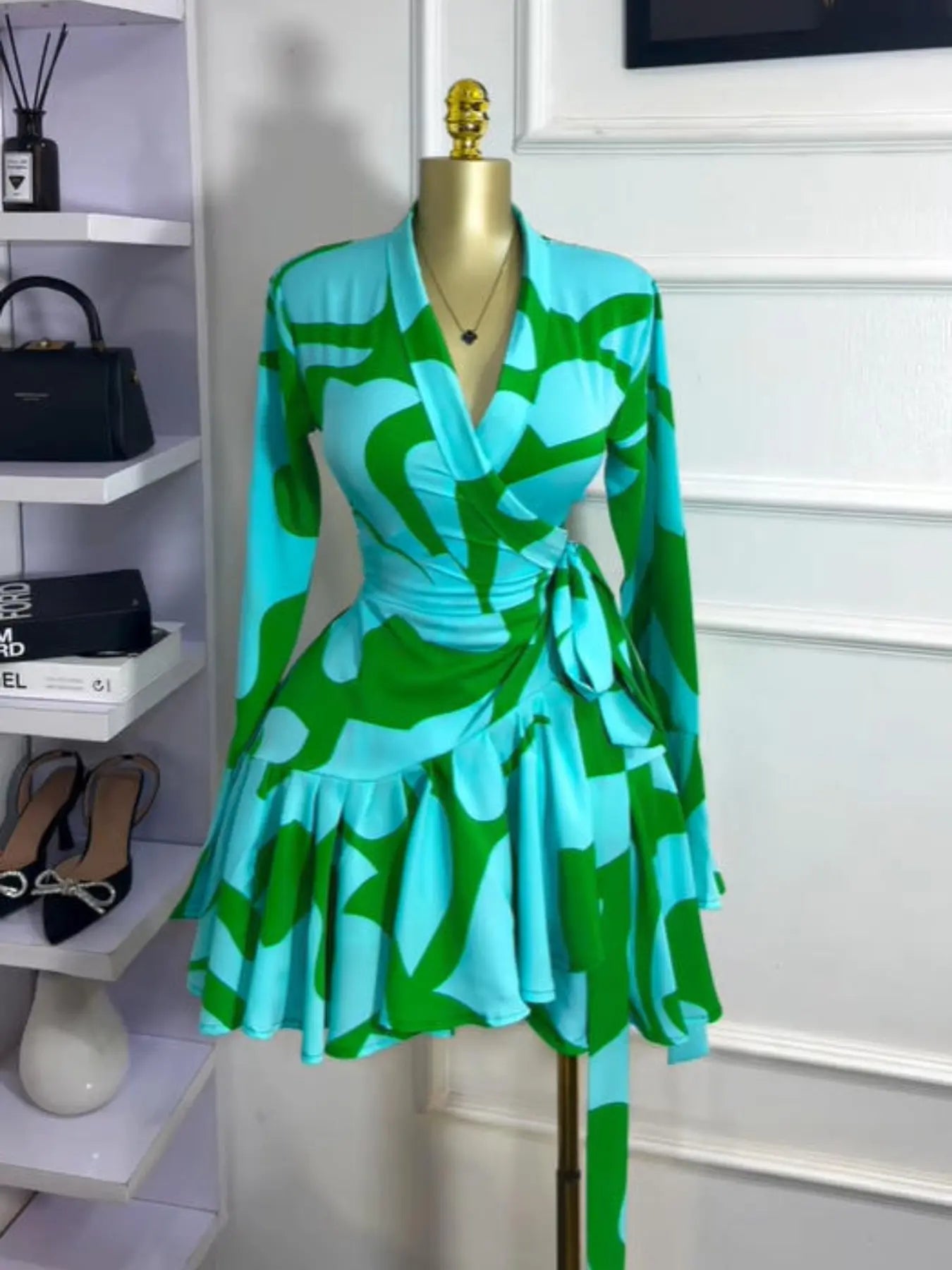Women's Tie-Dye Print Flare Long Sleeve Dress
