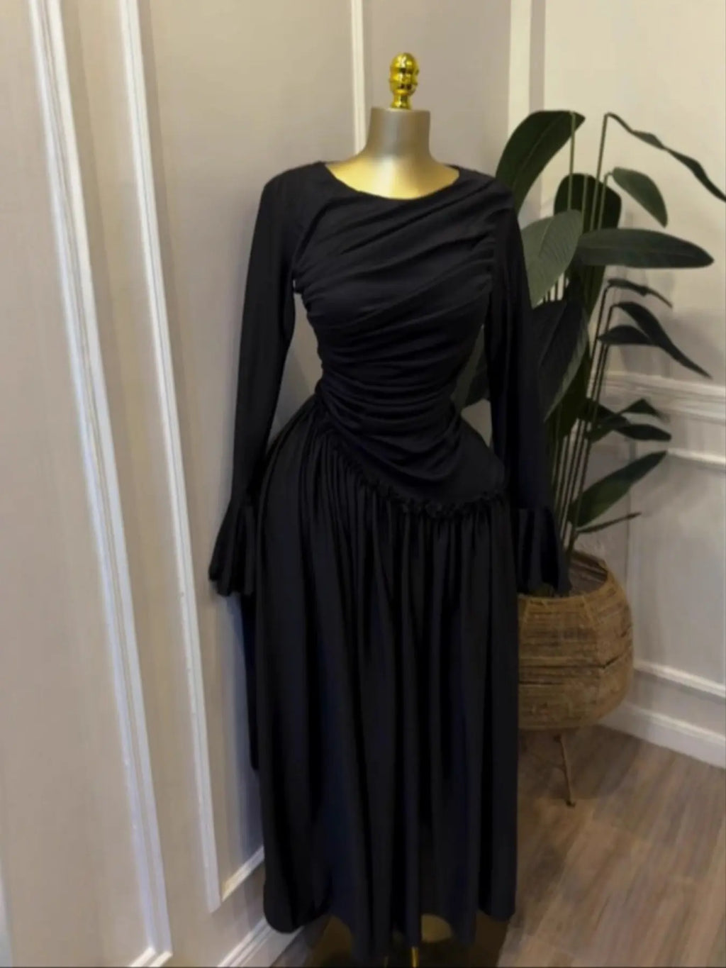 Women's Long Sleeve O-Neck Big Swing Maxi Dress