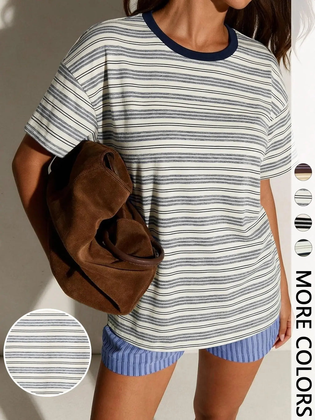 Women's Classic Casual Striped Long Sleeve Spring Fall Round Neck Fitted Top