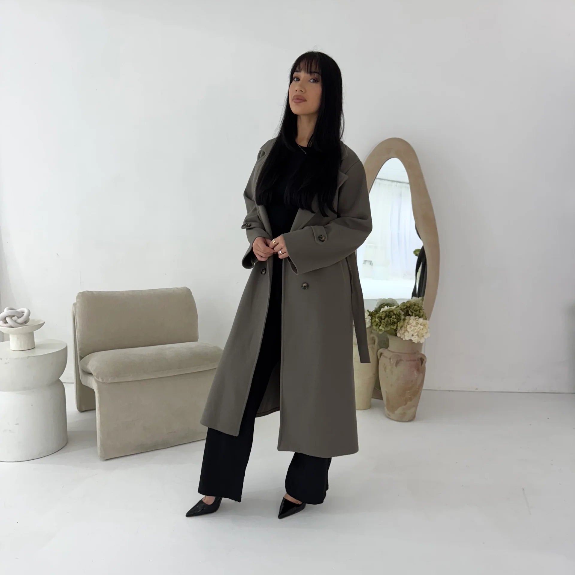 Womens Trench Belted Buttoned Coat