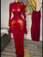 Women's Long Mesh Overlay Bodycon Dress & Sexy Sheer Backless Sleeveless Party Gown