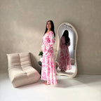 Women's elegant backless floral-lined summer dress with tie-up details