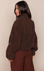 Mushroom Faux Suede Bomber Jacket