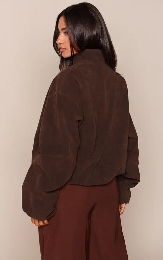 Mushroom Faux Suede Bomber Jacket