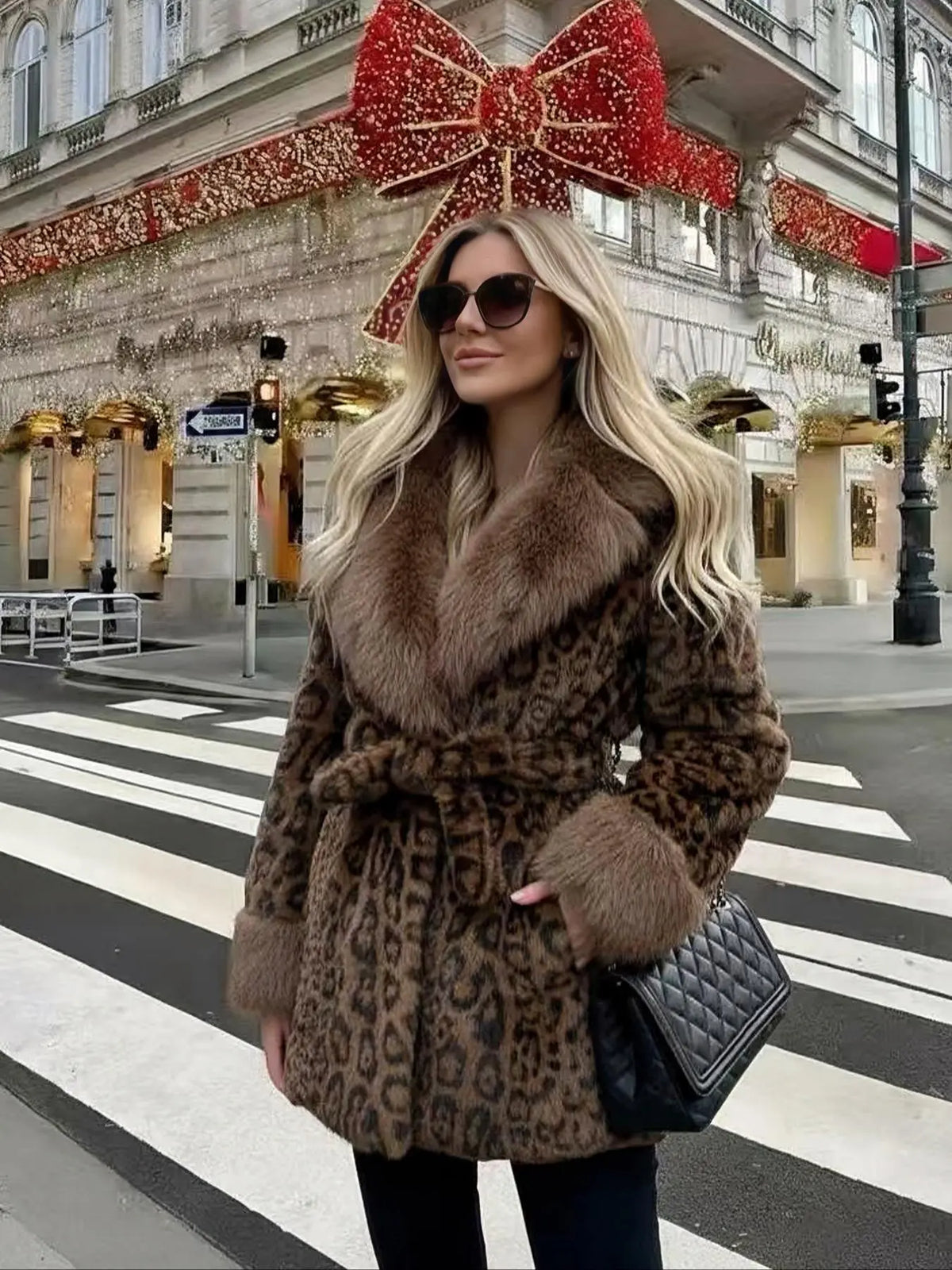 Women's Winter Fashion Faux Fur Coat, Vintage Loose Fit Long Sleeve Jacket, Large Fur Collar, Daily Wear Outerwear