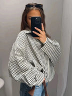 Women's Loose-Fit Plaid Bomber Jacket