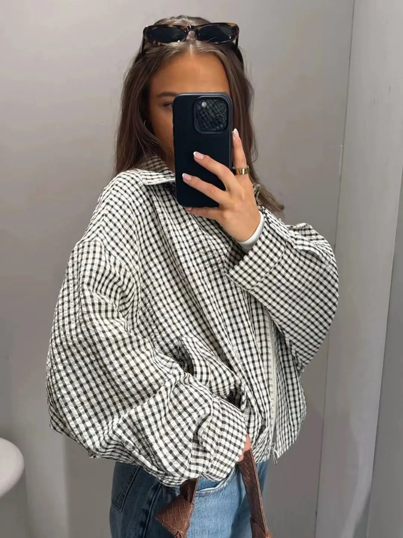 Women's Loose-Fit Plaid Bomber Jacket