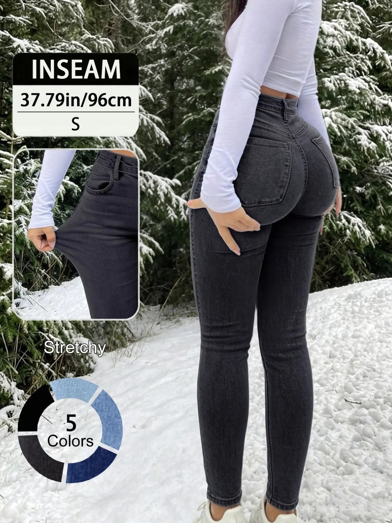 Slim-Fitting High Waisted Fitted Long Denim Jean Pants