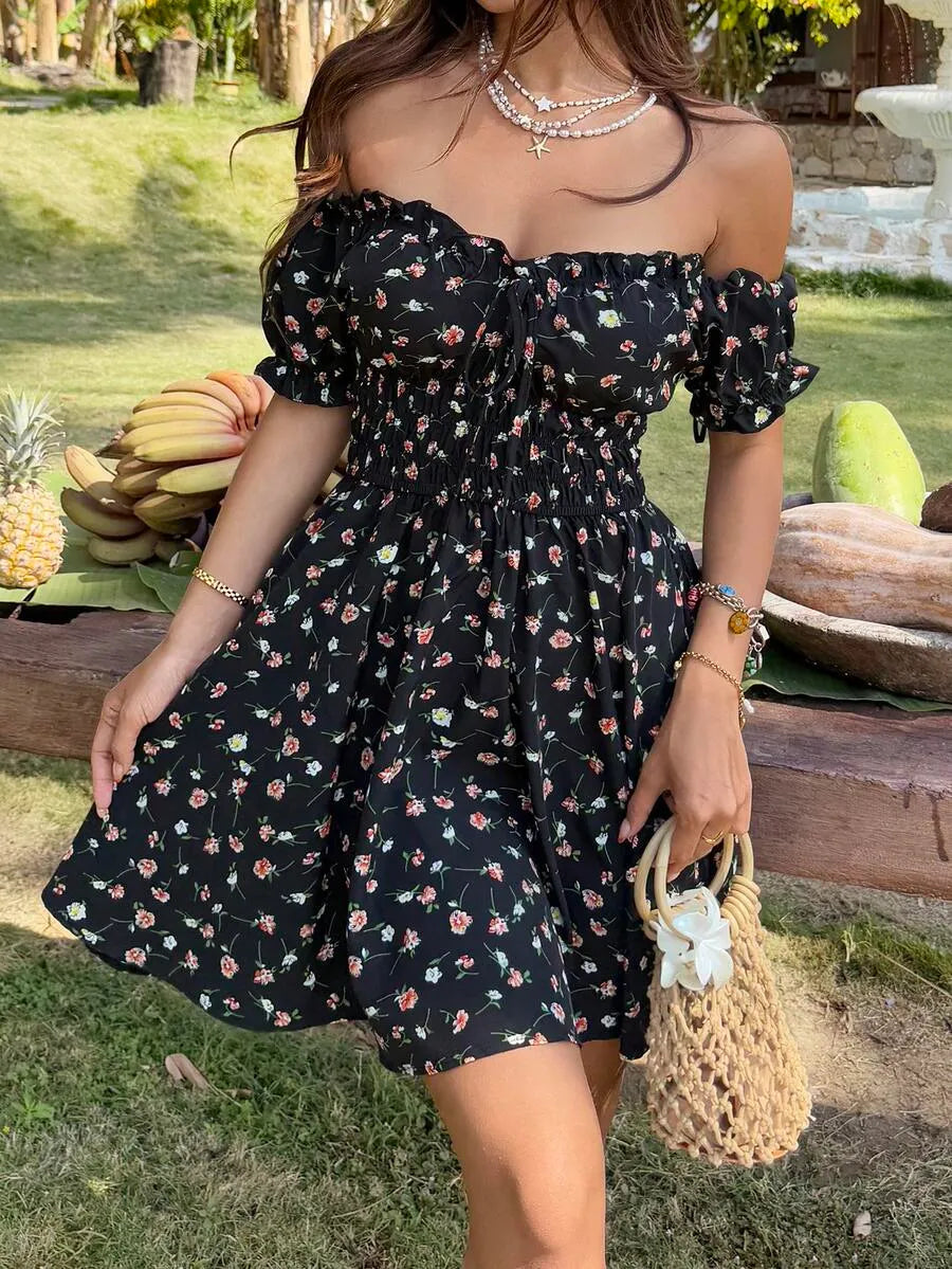Women's Floral Print Off Shoulder Dress