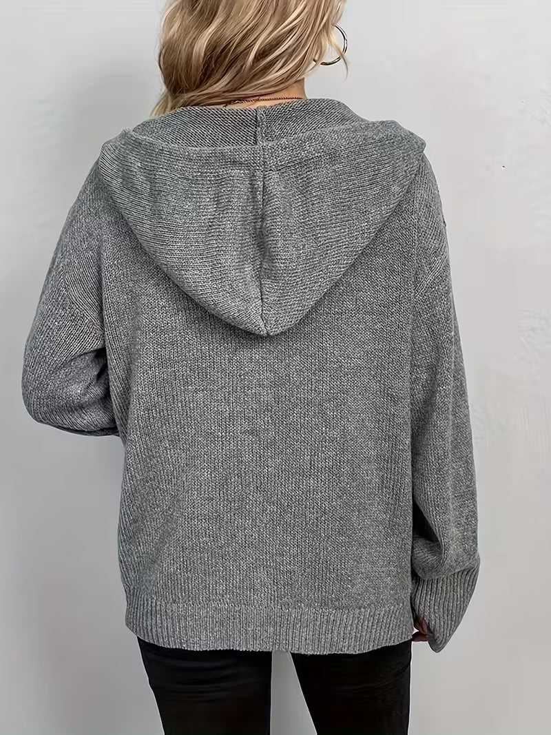 Women's Knitted Hooded Button Front Cardigan With Pocket