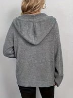 Women's Knitted Hooded Button Front Cardigan With Pocket