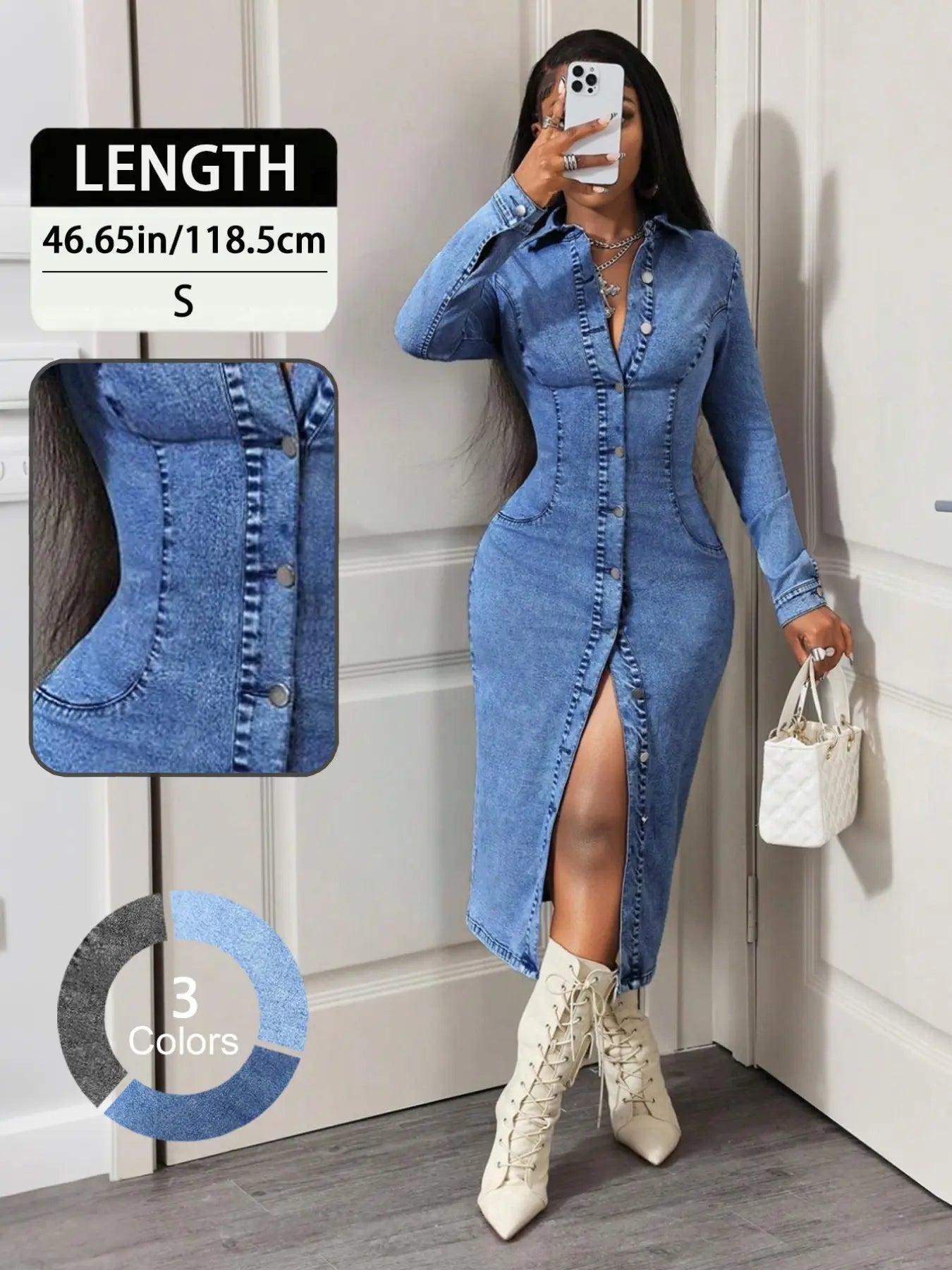 Slim-Fitting Long Sleeve Denim Dress