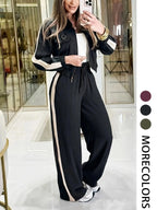 Women's Two-Piece Set, Summer Matching Sets, Short Zipper Jacket and High Waist Pants