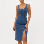 Women's Sleeveless Denim Bodycon Midi Dress