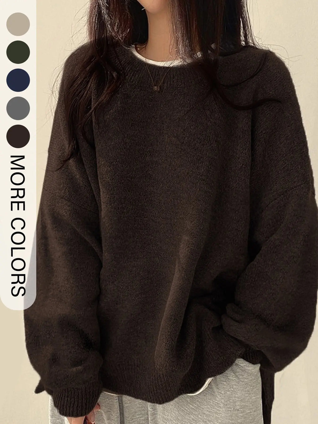 Women's Drop Shoulder Split Hem Sweater, Casual Long Sleeve Round Neck Jumper, Women's Knitwear Top for Fall & Winter, Sweaters for Women