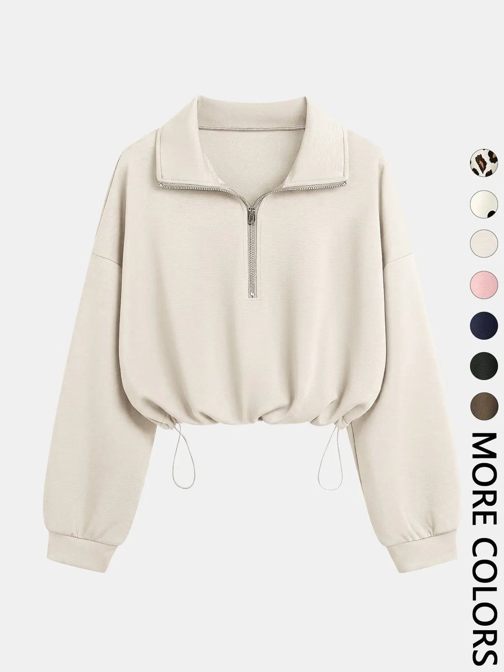 Women's Half-Zip Stand Collar Drawstring Adjustable Short Sweatshirt