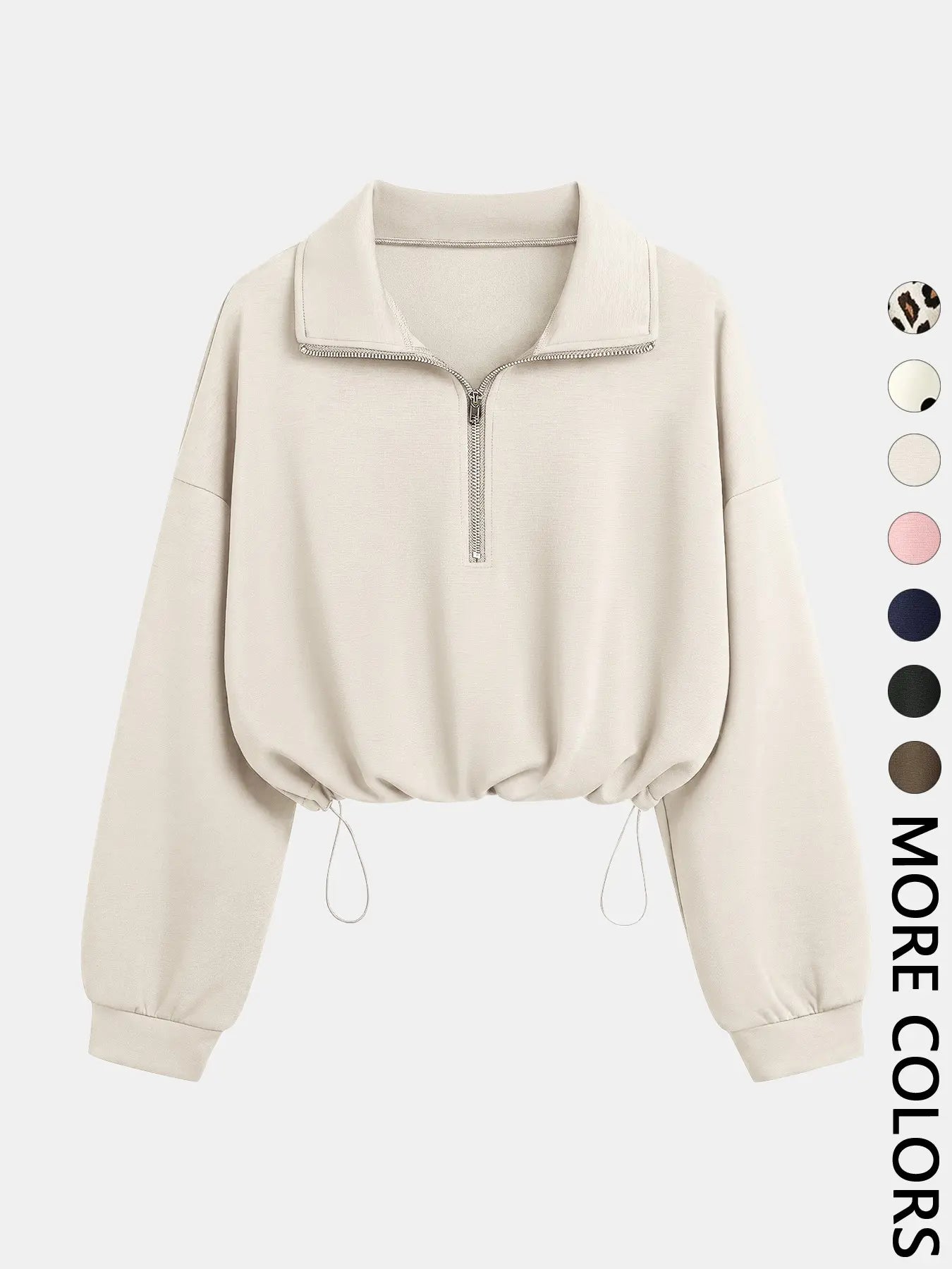 Women's Half-Zip Stand Collar Drawstring Adjustable Short Sweatshirt