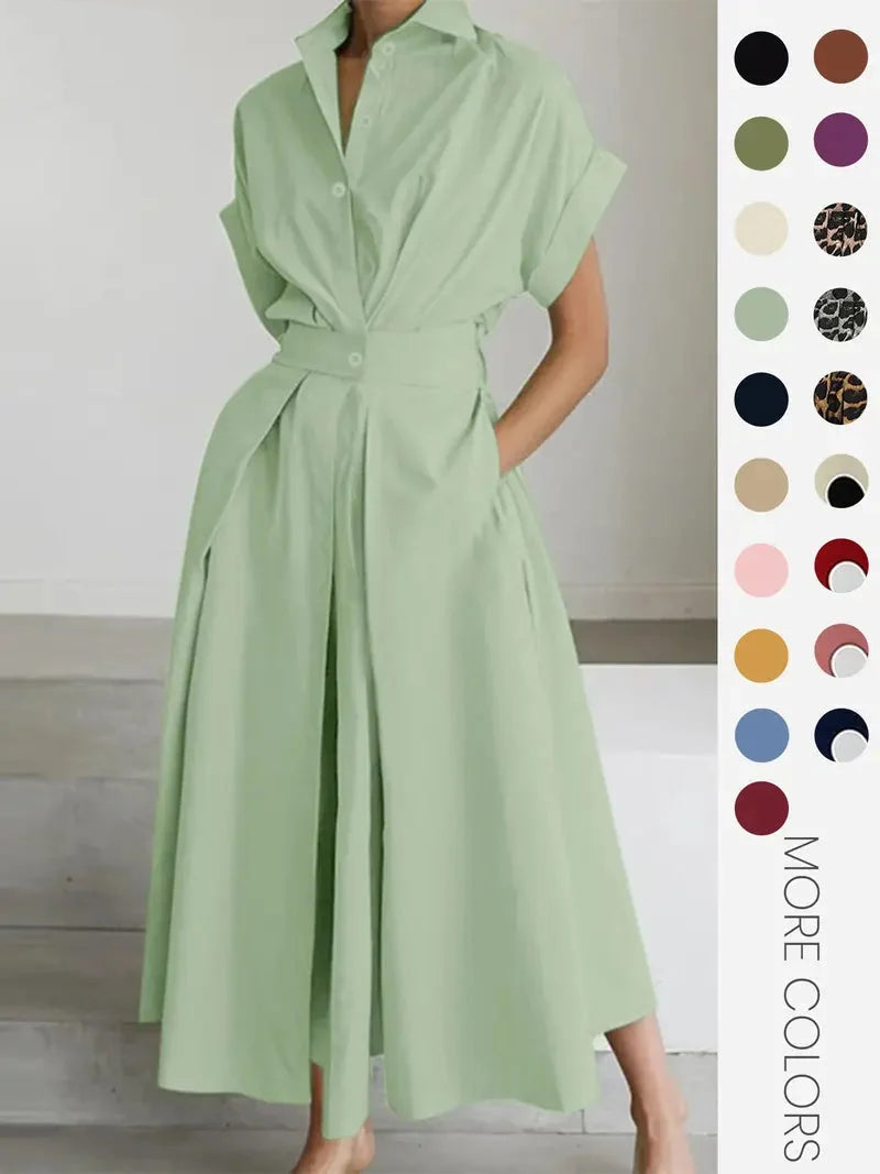 Women's Solid Color Collared Dress, Casual Short Sleeve  Dress for Summer, Ladies Clothes for Daily Wear