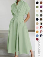 Women's Solid Color Collared Dress, Casual Short Sleeve  Dress for Summer, Ladies Clothes for Daily Wear