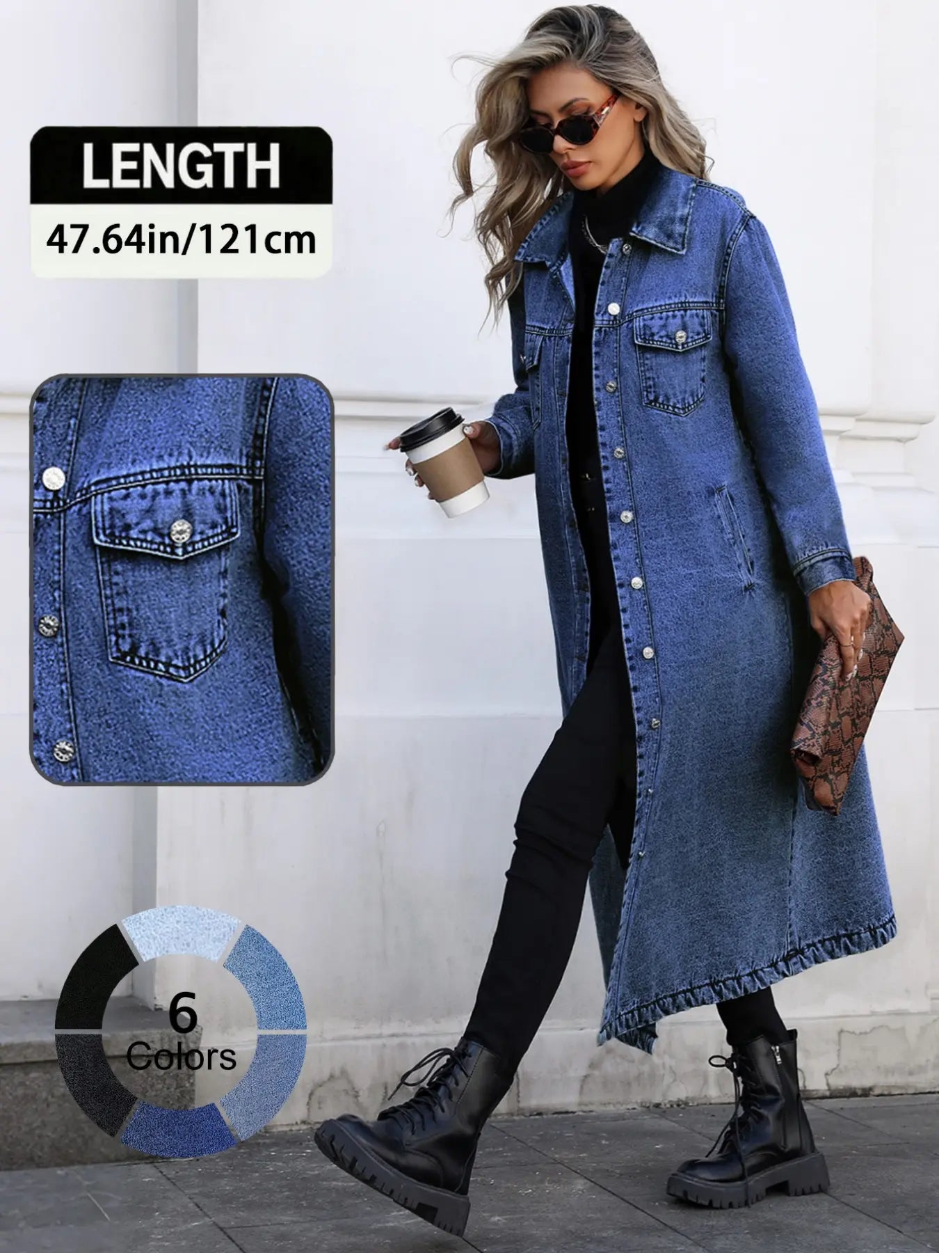 Women's Button Front Denim Coat, Elegant Casual Long Sleeve Denim Jacket for Spring & Fall, Women's Clothing for Daily Wear, Outerwear