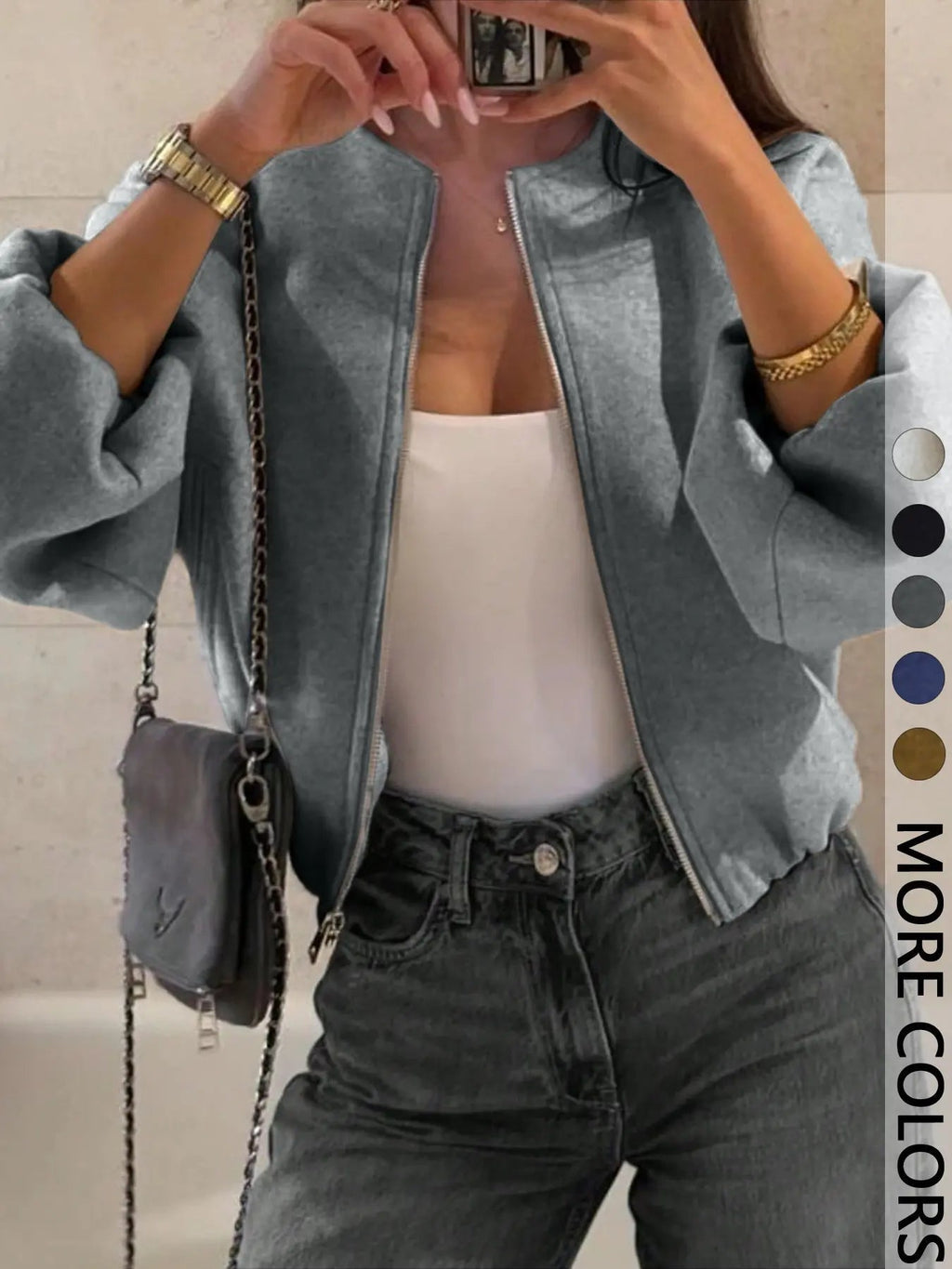 Women's Zipper Jacket Coat, Casual Style Women's Outerwear, Perfect for Fall & Winter Daily Wear, Fitted Design, Woven, Moderate Fabric Thickness