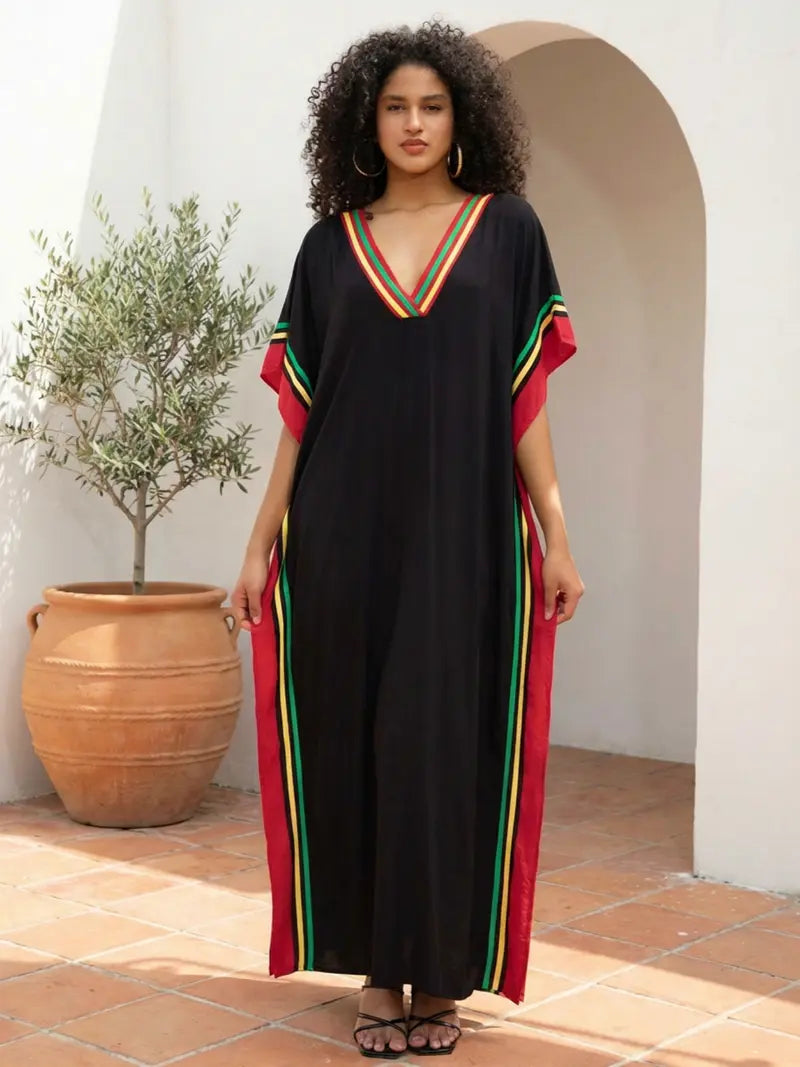Women's Casual Kaftan Long Dress Oversized Chic Bohemian House Robe Beachwear Vacation Bathing Suit Cover Up Lounge Wear Boho Summer Holiday