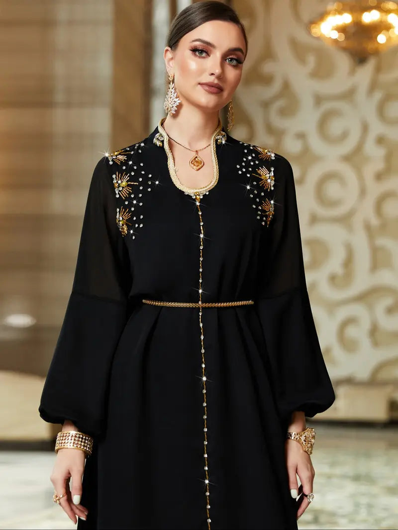 Women's Handmade Beaded Robe, Comfortable Fashion Long Dress, Elegant Evening Wear, Stylish Home Clothing