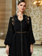 Women's Handmade Beaded Robe, Comfortable Fashion Long Dress, Elegant Evening Wear, Stylish Home Clothing