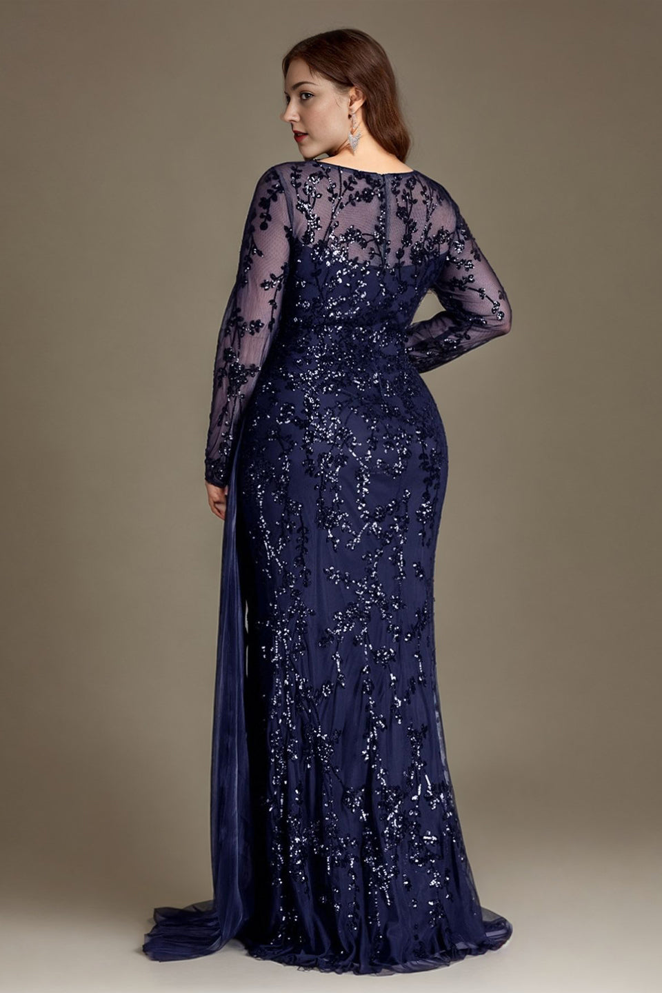 Curveins Plus Size Round Neck Embroidered Tie-Sash Bodycon Maxi Dress