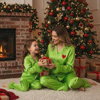 Mommy and Me Pajamas Christmas Family Matching Sleepwear Long Sleeve Lapel V Neck Button Down Tops and Elastic Waist Pants Loungewear