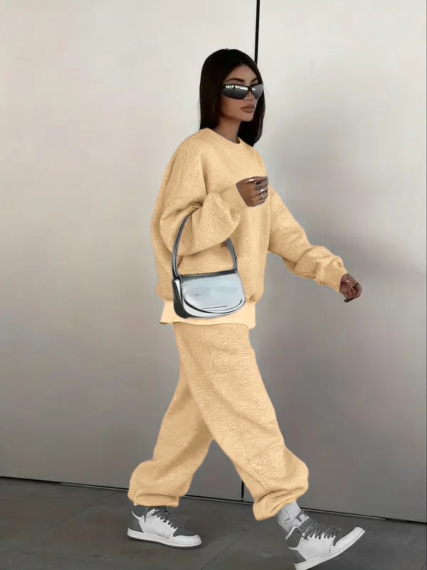 Women's Two-Piece Set Round Neck Sweatshirt and Loose Jogger Pants, Street Hip-Hop Casual Sporty, Fall & Winter Fashion