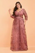 Curveins Plus Size Elegant V-Neck Floral Sequin Dress with Defined Waist