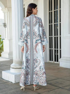 Women's V Neck Long Dress, All-Season Loose Fit A-Line Jalabiya, Soft 75D Stretch Fabric, Elegant Arabic Clothing