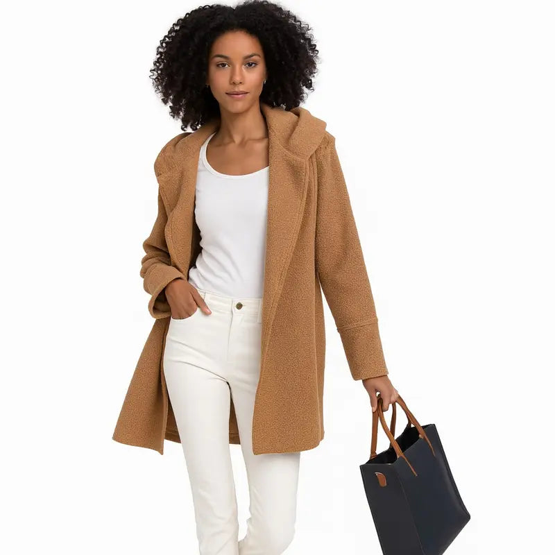 Women's autumn/winter hooded button-up coat, stylish and versatile, suitable for various occasions.