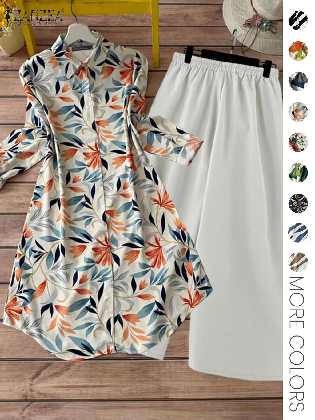 Two-piece Set Women's All Over Print Button Shirt & Wide Leg Pants, Casual Long Sleeve Collared Top & Trousers for Daily Wear, Ladies Clothes for All Seasons