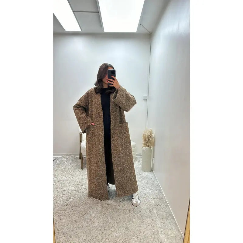 Oversized Coat Straight Fit with Two Pockets for Women