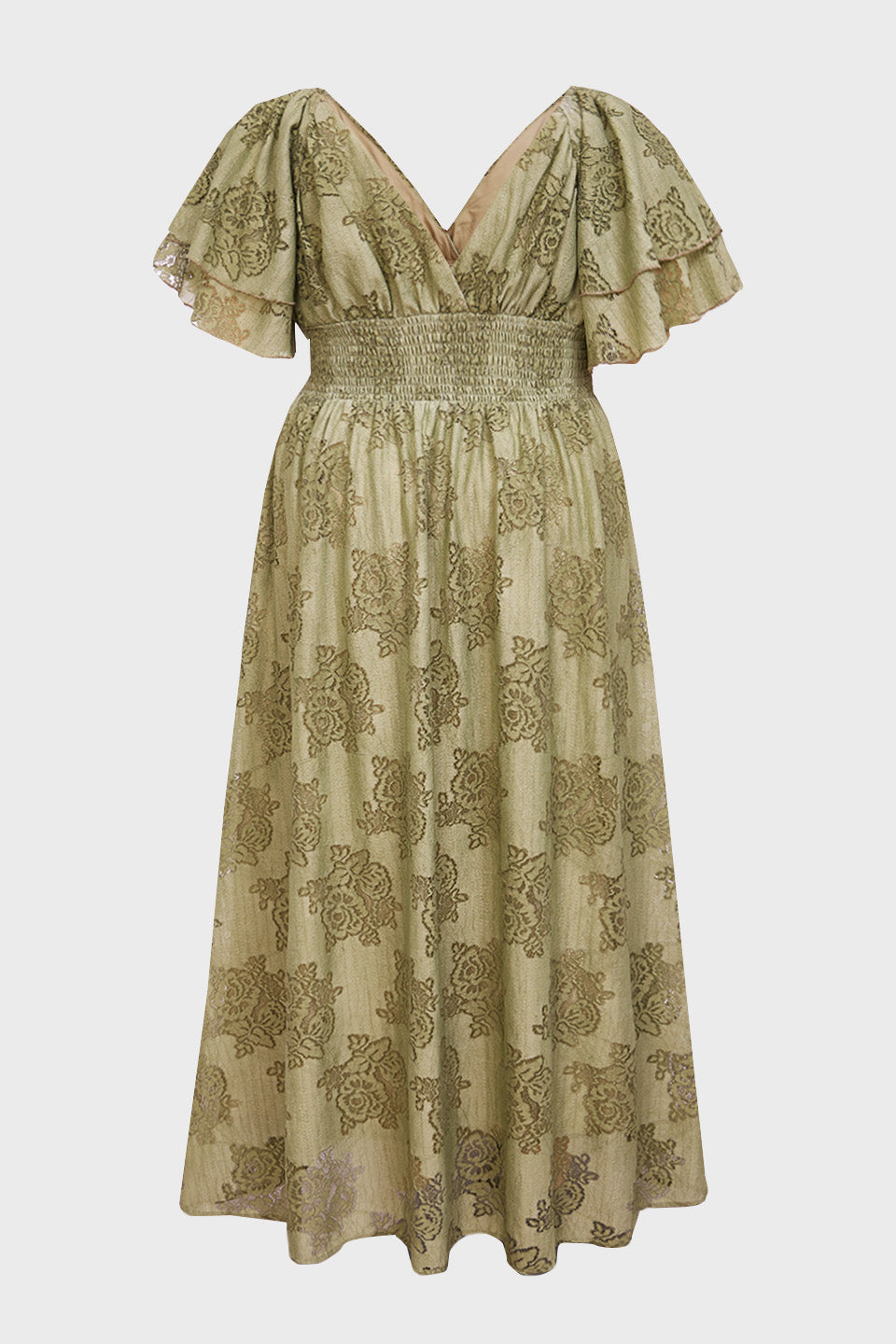 Curveins Plus Size V Neck Batwing Sleeve Plaid Pattern Flowy Maxi Dress