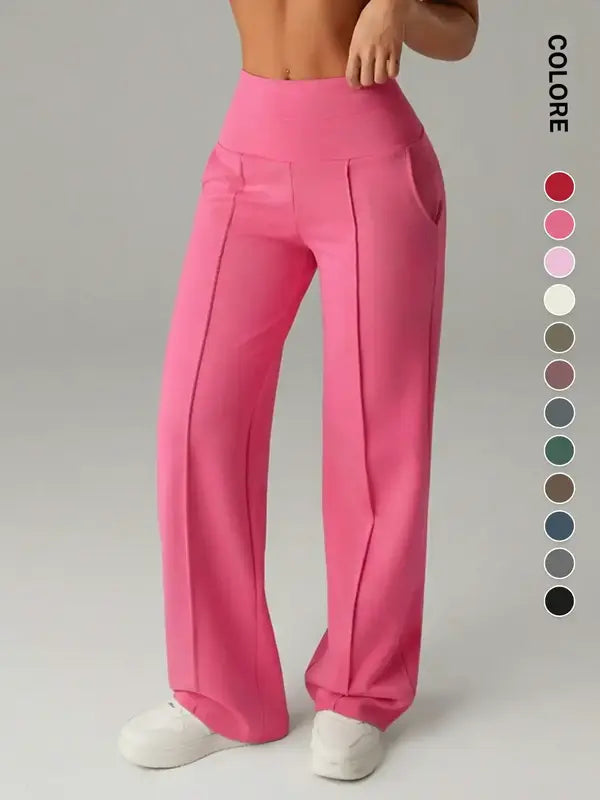 Women's High Waisted Side Pocket Joggers, Casual Sporty Yoga Pants, Loose Fit Elastic Waist, All Seasons Long Regular Leggings