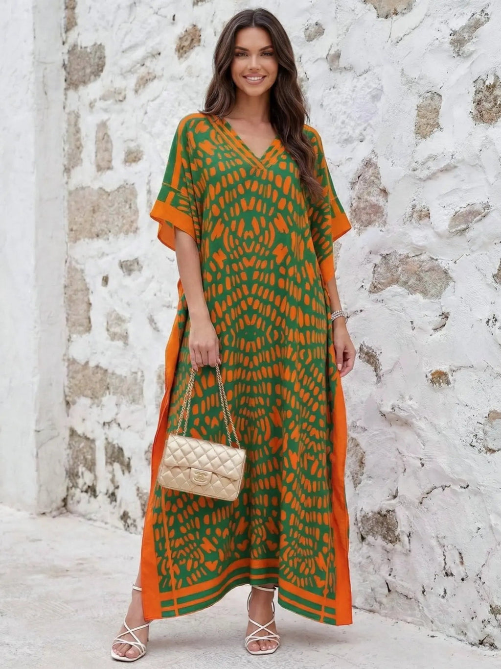 Women's Leopard Print Kaftan Robe – Loose-Fitting Beach Print Dress