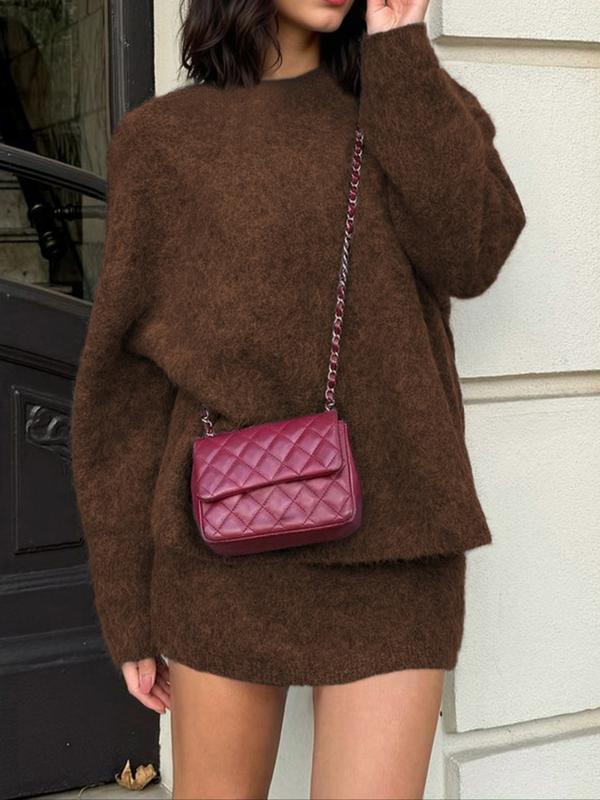 Autumn Winter Women's Stylish Commuter Two-Piece Set, Casual Elegance with Knitted Top and Skirt, Perfect for Fashionable Outings, Womenswear
