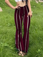 Women's Geometric Print Flared-Leg Knit Fitted Pants, Summer Casual Comfy Chic Trousers for Daily Wear, Ladies Bottoms for All Seasons
