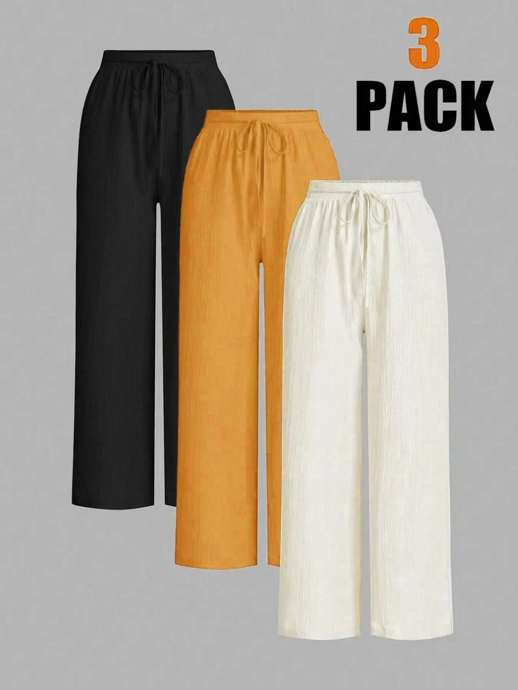 3-Piece Set: Women's Solid-Color Wide-Leg Pants