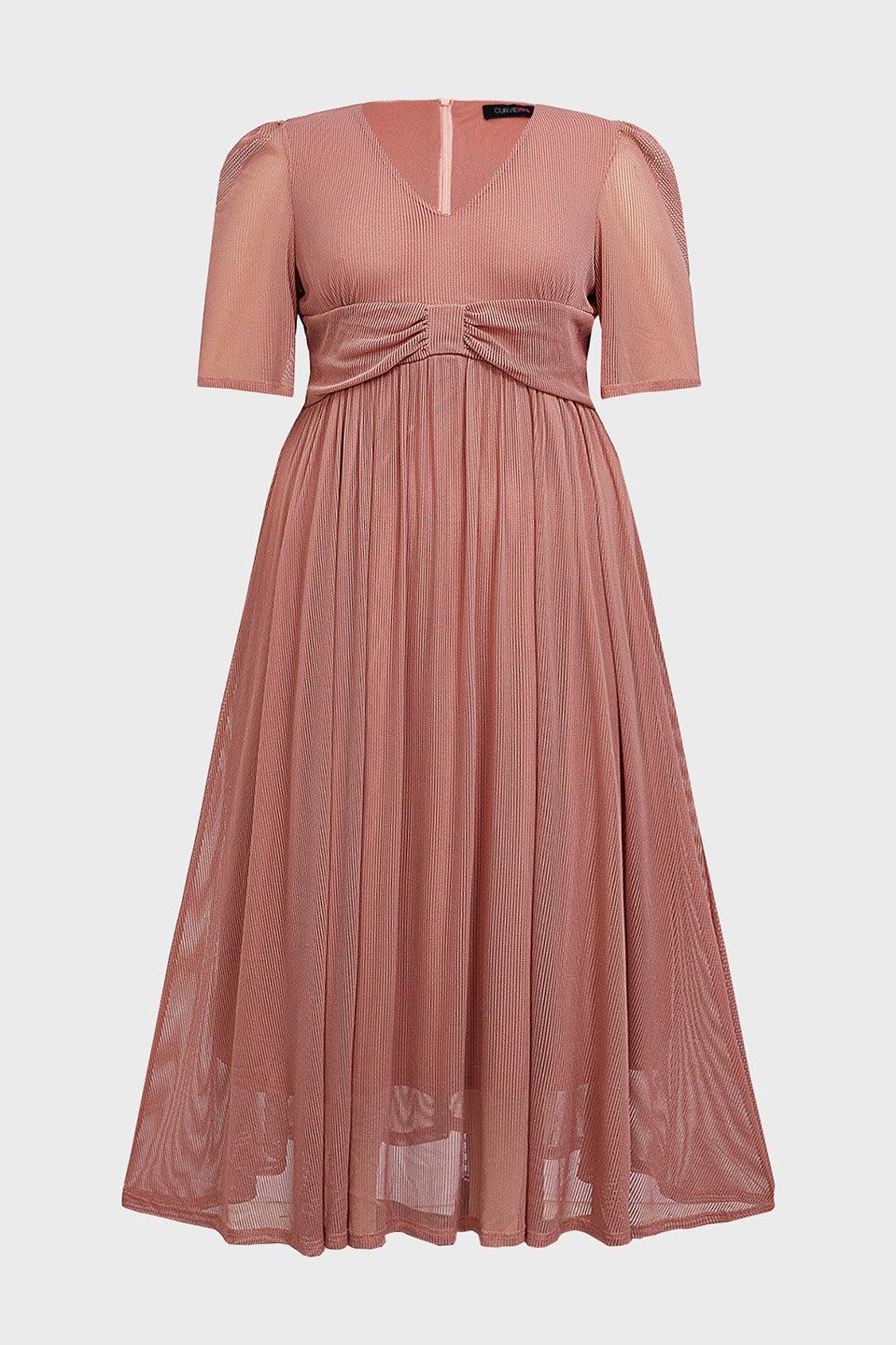 Curveins Plus Size V-Neck Short Sleeve Ruffle Hem Maxi Dress-Pink