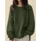 Women's Drop Shoulder Split Hem Sweater, Casual Long Sleeve Round Neck Jumper, Women's Knitwear Top for Fall & Winter, Sweaters for Women
