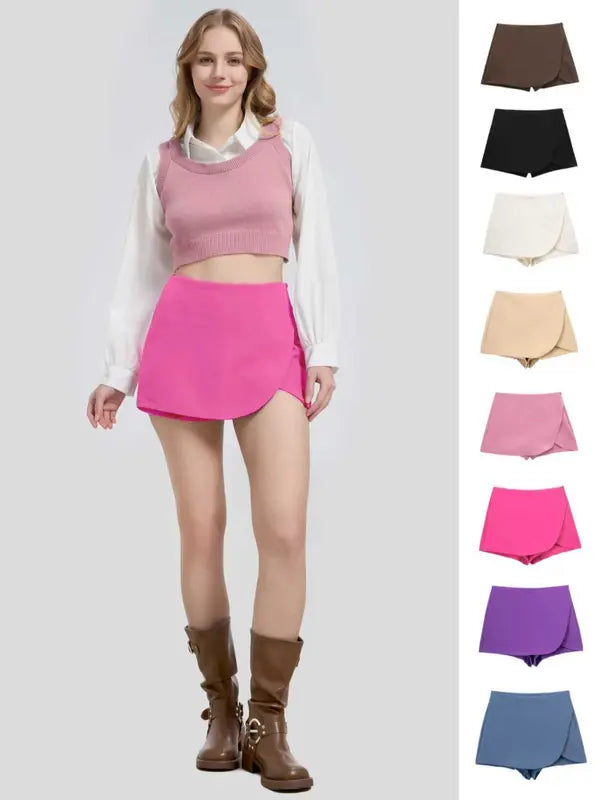 Women's Casual Shorts Skirts, High Waist with Side Zip, Comfortable & Stylish, Perfect for Daily Wear, Ladies Fashion