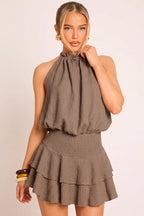 Black Textured Flippy Playsuit - Bernice